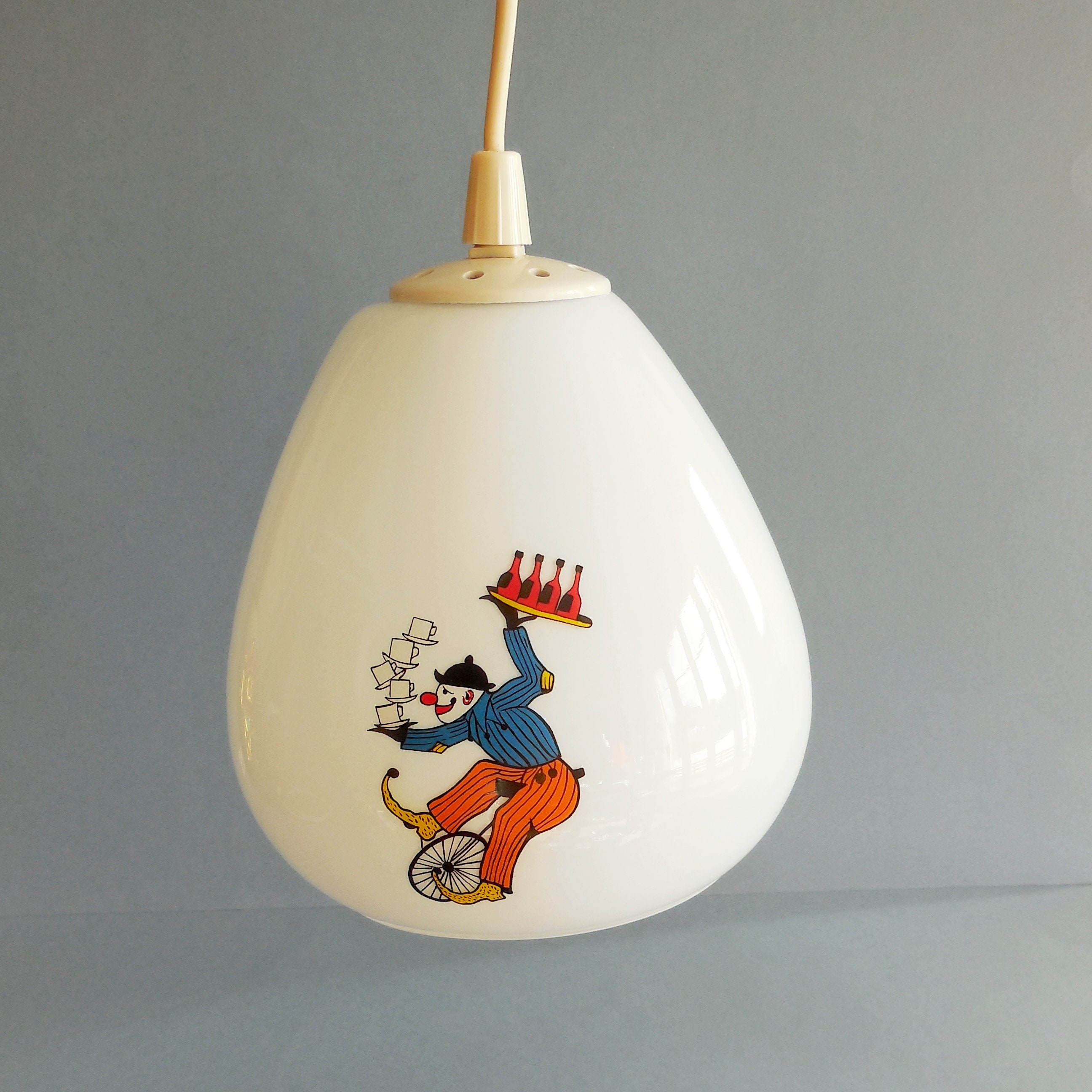 Suspension Vintage en Verre, Sérigraphie Clowns - Années 70