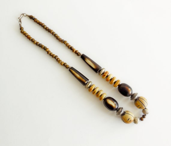 Collier de perles vintage - Bois et métal - Année… - image 4