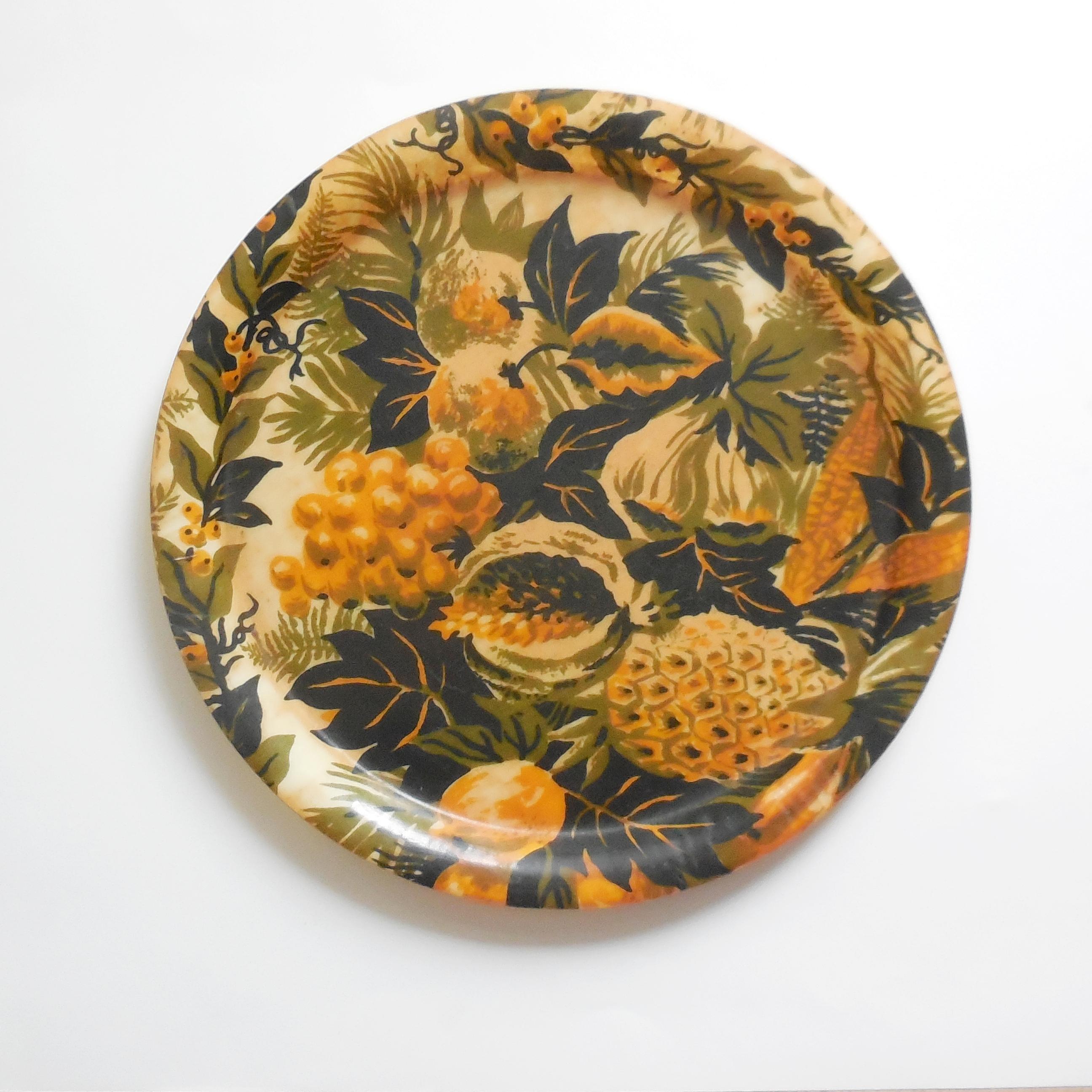 Plateau Vintage Manover En Fibre De Verre - Décor Floral - Années 60