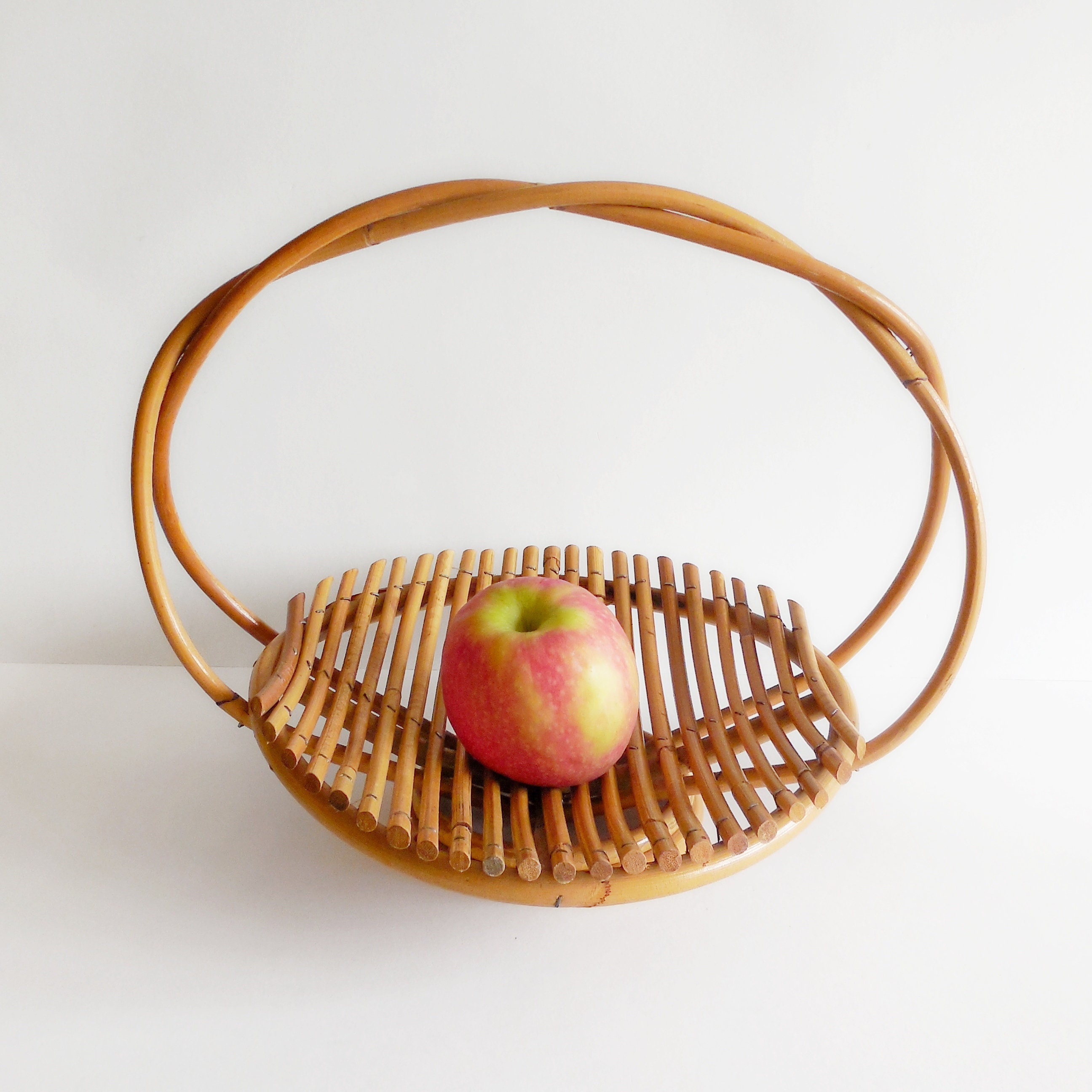 Corbeille à Fruits en Rotin - Années 60-70