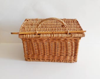 Panière à Fruits En Osier, Rotin Et Roseau, Années 60, Fait Main, H20 L32 Cm