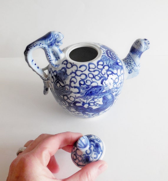 Theiere Chinoise Porcelaine Decors Dragons Etsy New Zealand