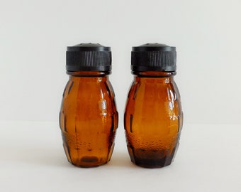 Sel-poivre vintage en verre ambré - Années 70