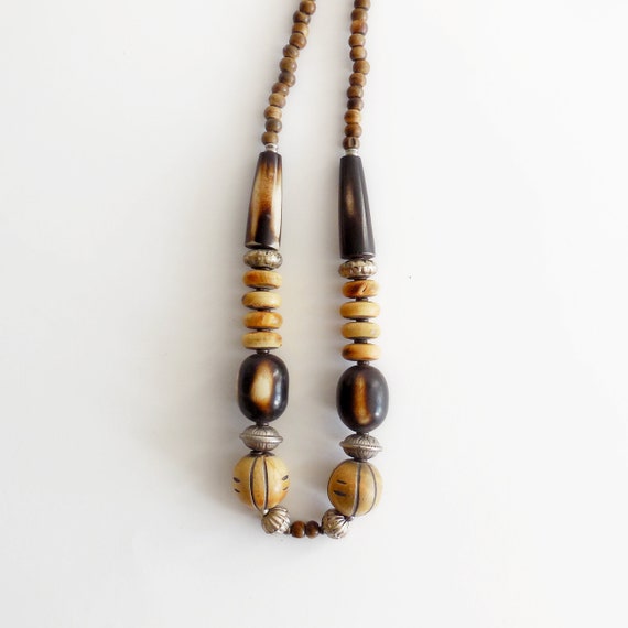 Collier de perles vintage - Bois et métal - Année… - image 3