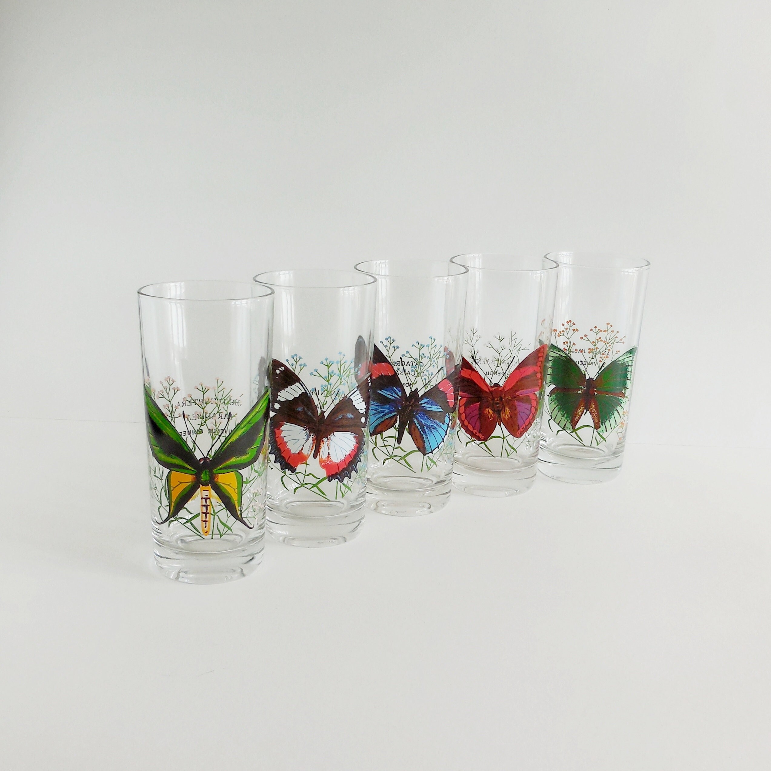 Verres Vintage Papillons - Verres Jus de Fruits Lot 5 Années 70