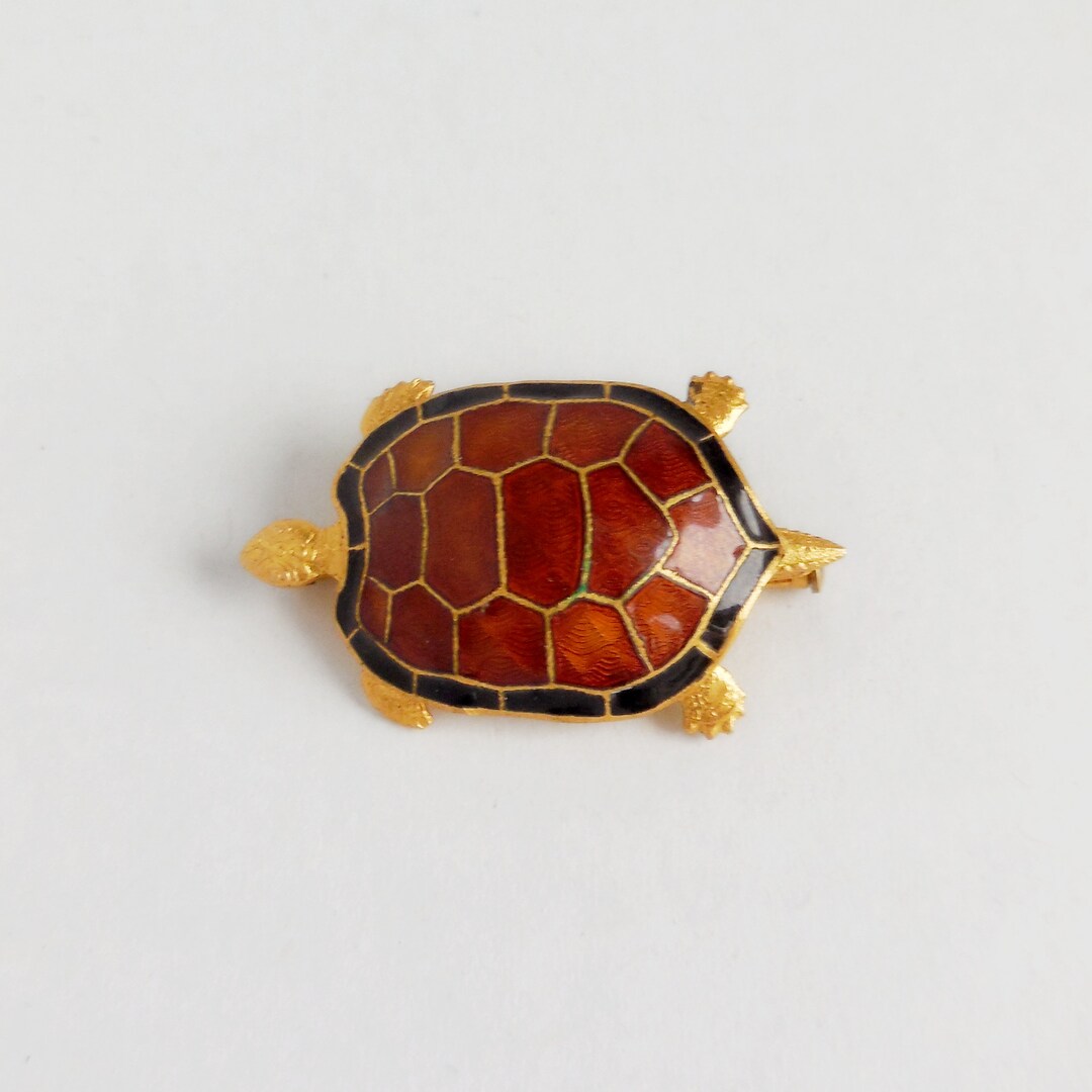 Broche Vintage Tortue En Métal Doré Et Strass - Bijou Ancien, Thème Animal, Occasion