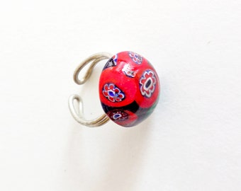 Bague vintage en verre veelkleurig 1970