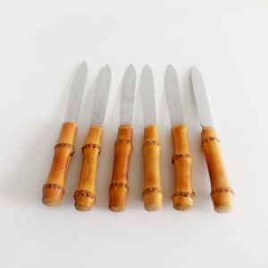Couteaux vintage de bambú-inox - Couteaux de origen, frutas... Lote de 6 - Años 60