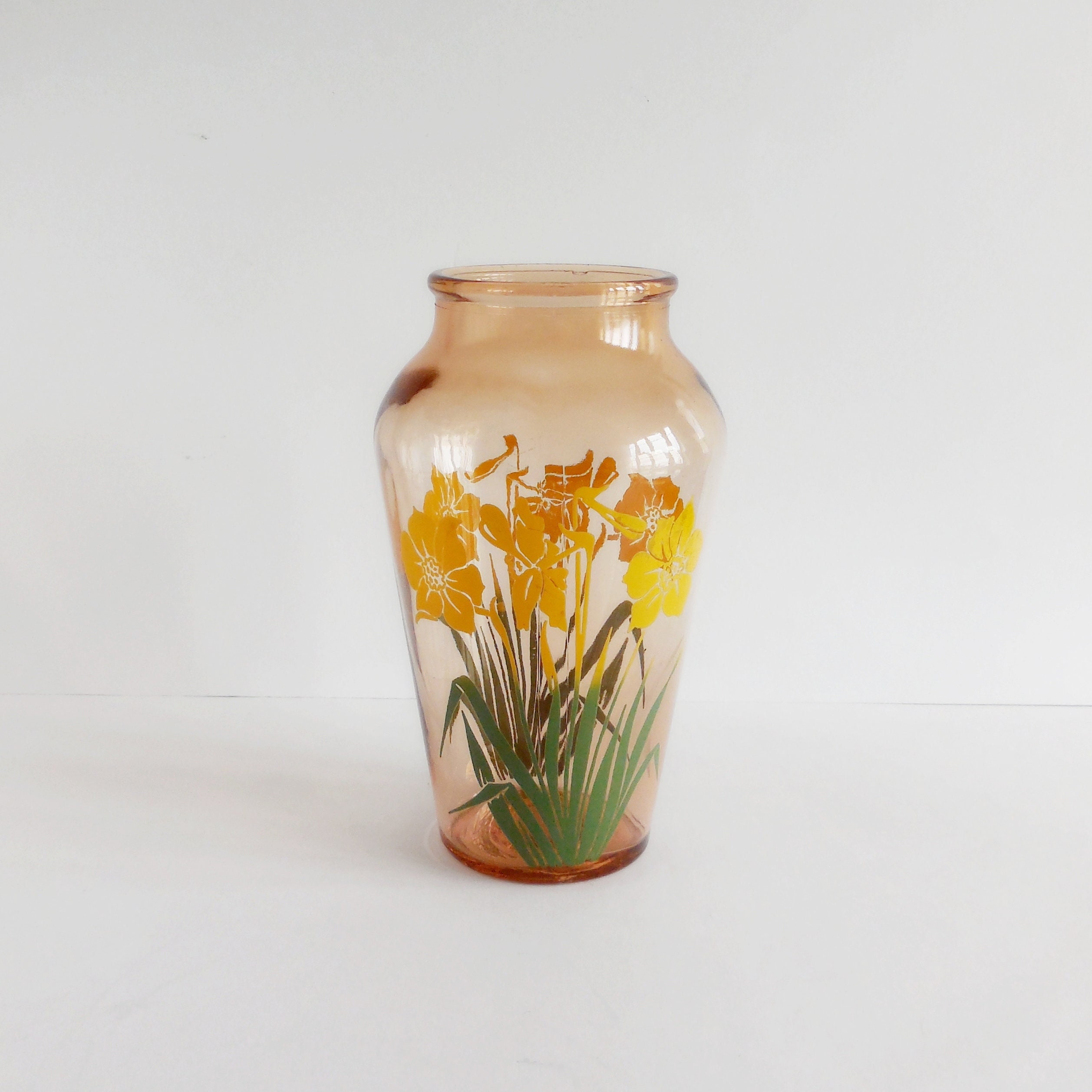 Vase Vintage Jonquilles - Vase en Verre Coloré Années 40-50