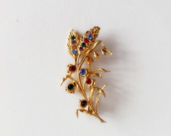 Broche Vintage Portrait De Femme En Profil, Fleur En Métal Doré émaillé - Bijou XXème Siècle