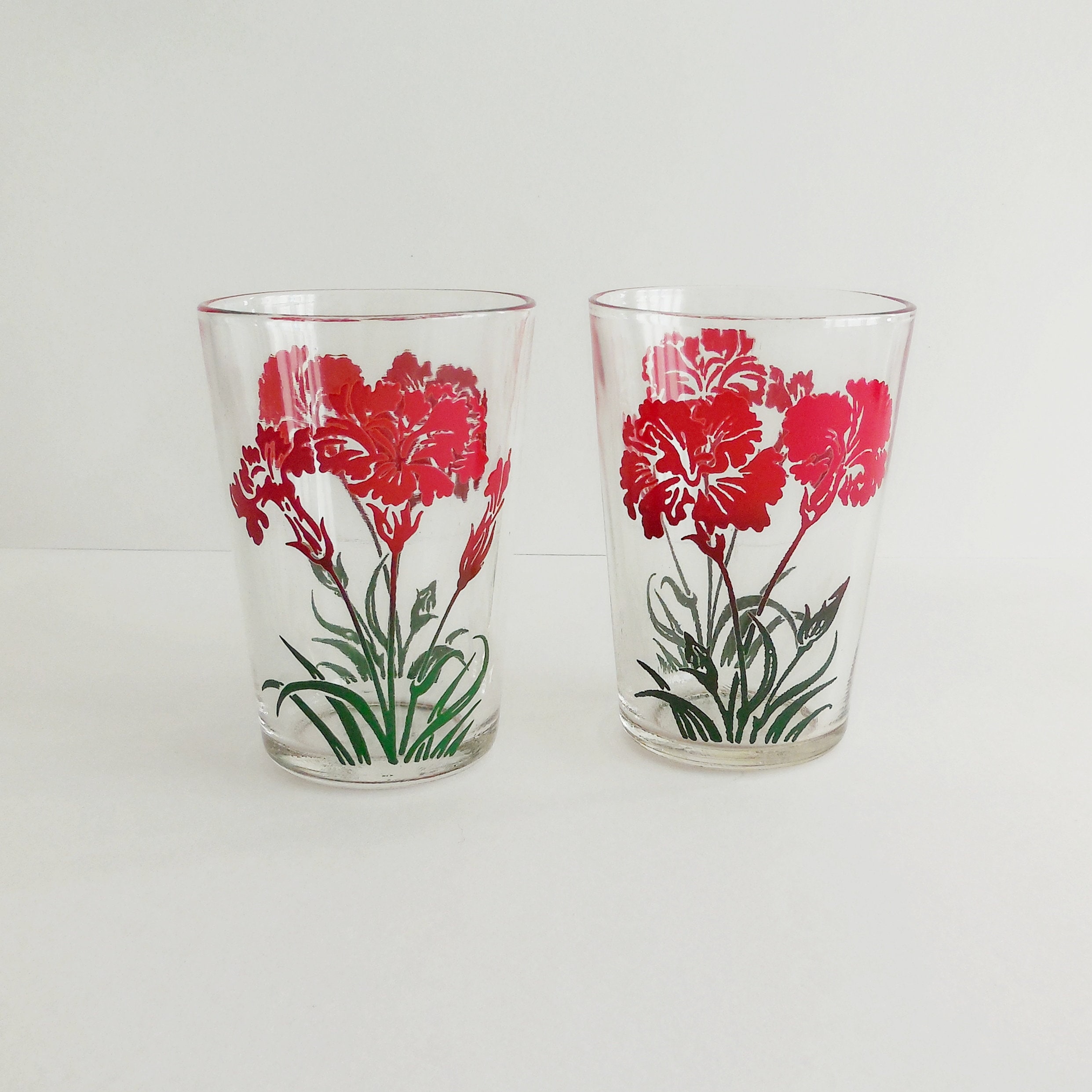 Verres Vintage à Fleurs - Verres Eau, Jus de Fruits Années 50