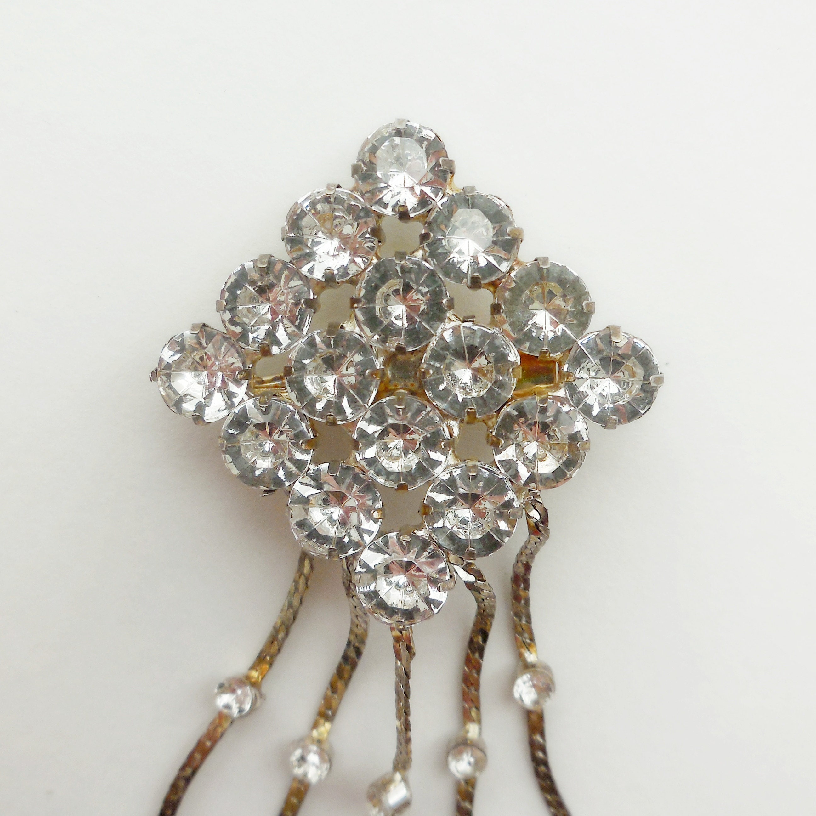 Broche Ancienne En Métal Doré Avec Strass Bleus - Style Vintage Géométrique - Parfaite Pour Accessoiriser Une Veste Ou Un Col