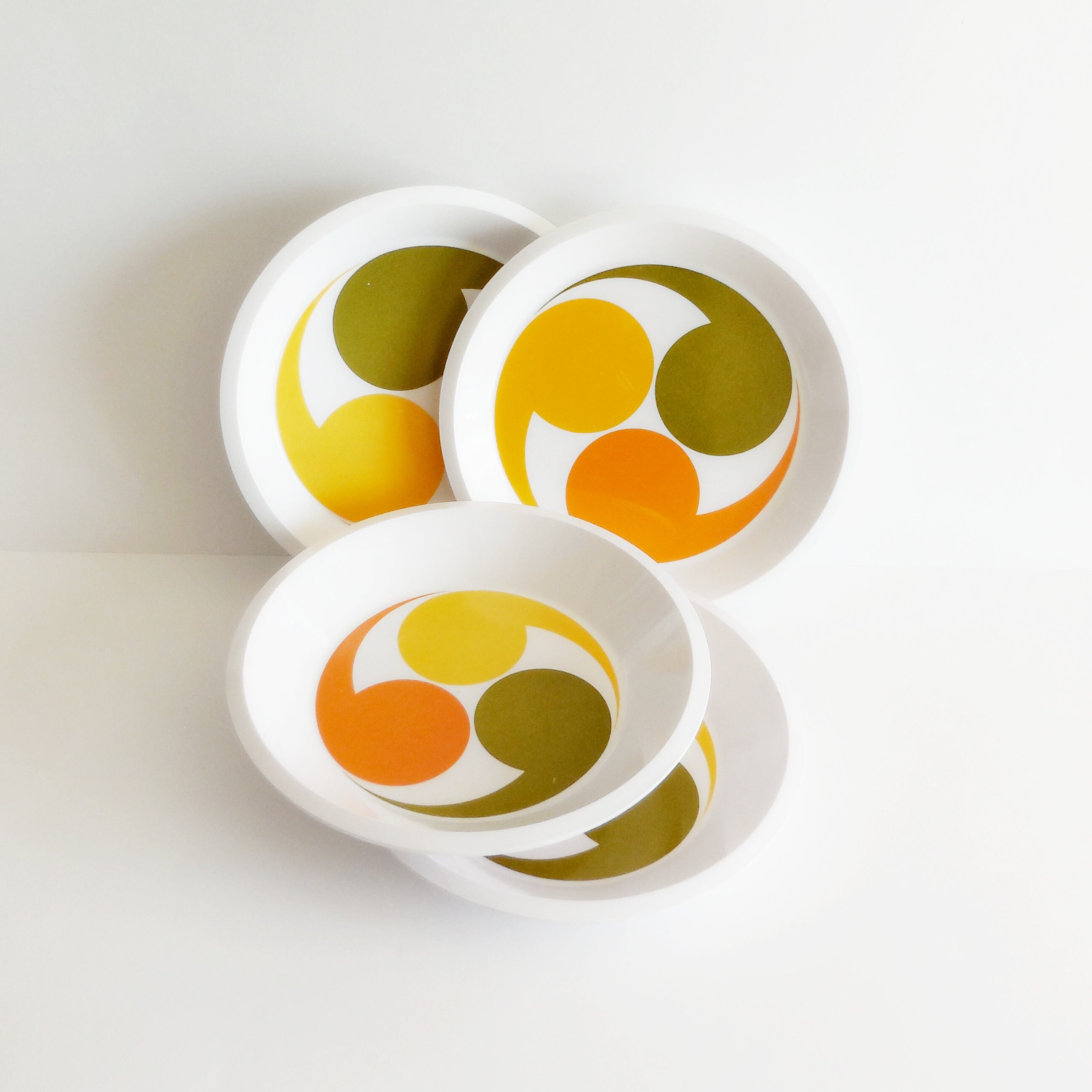 Assiettes Vintage en Mélamine - 2 Plates/2 Creuses Années 70