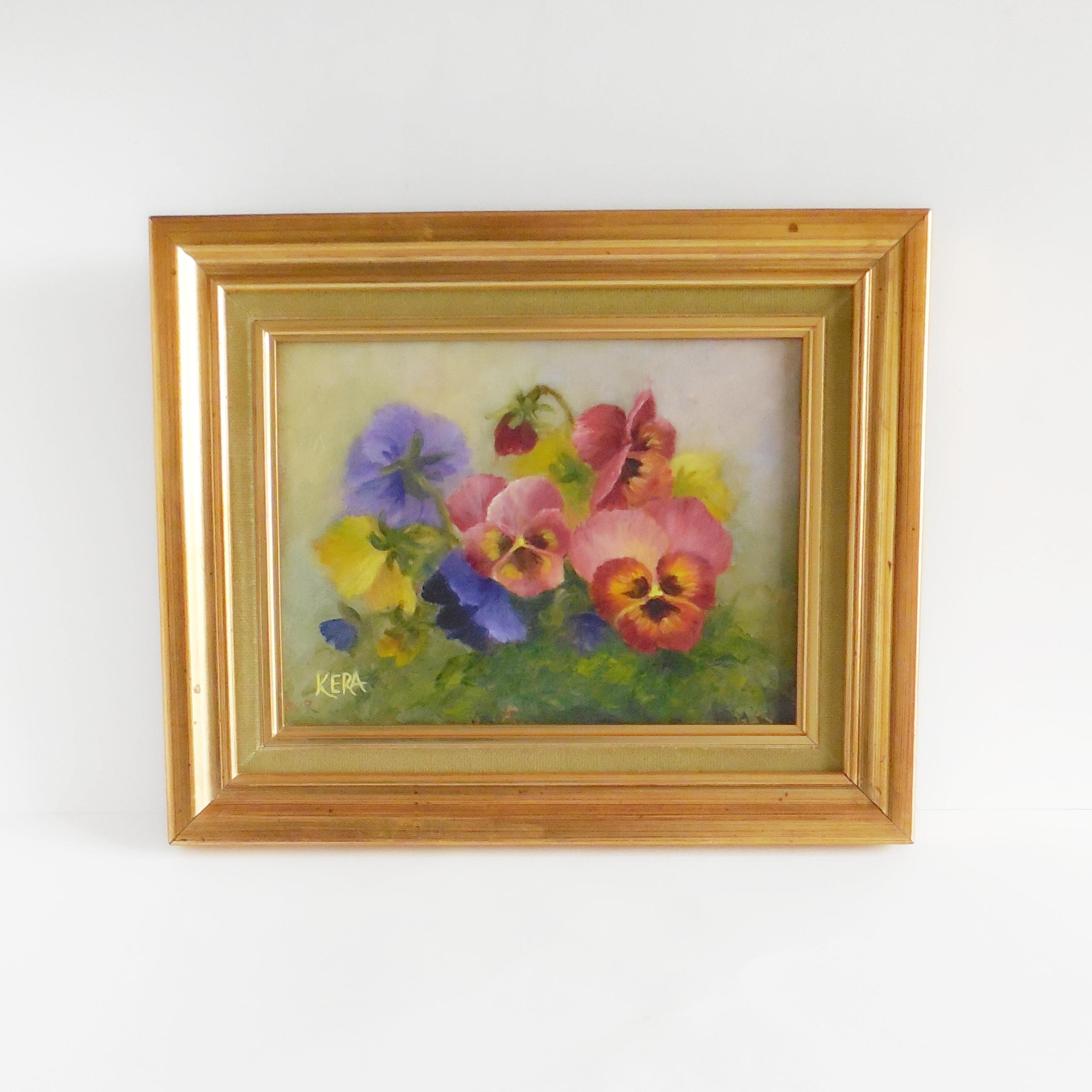 Peinture à l'huile faite main roses printanières, nature morte florale, toile 20 x 10 po. - France