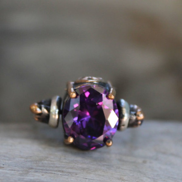 Turkish reversible amethyst and sapphire zirconia ring, Turkish ring, Cubic zirconia ring, Sterling silver ring, Handmade ring, RIRI235