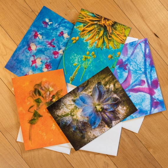 Set of 5 Fine Art Blank Greeting Cards wenvelopes All Occasion Cards large 5x7 Handmade blank Note Cards Beautiful Floral Collection