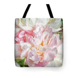 Pink Peony Blooms Shopping Canvas Tote Bag.  Reusable Shopping Tote Bag. Cute Canvas Tote Grocery Bag for Women