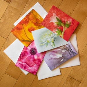 Set of 5 Fine Art Blank Greeting Cards wenvelopes All Occasion Cards large 5x7 Handmade blank Note Cards Beautiful Floral Collection