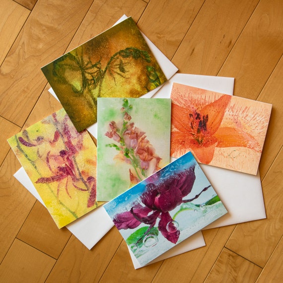Set of 5 Fine Art Blank Greeting Cards wenvelopes All Occasion Cards large 5x7 Handmade blank Note Cards Beautiful Floral Collection