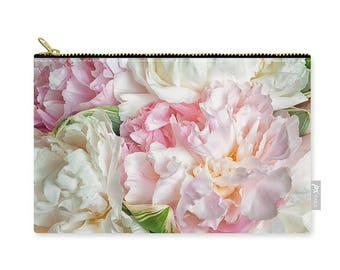 Pink Peony Carry All Pouch. Beautiful Blooming Flowers Carry-All Pouch, Cosmetic Bag, Make Up Bag, Zipper Pouch