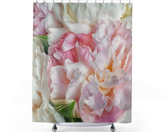 Shower Curtain Pink Peonies. Floral Fabric Bathroom Shower Curtain, Botanical Bath Decor, Quality Bathroom Curtain, Flowers Bathroom Decor