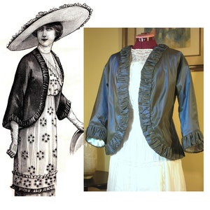 Digital Sewing Pattern Multi-Sz ~ Striking 1912 Edwardian Taffeta Jacket - PDF format to Print at Home - Szs S, M & L Incl&#39;d (#1912-A-018)