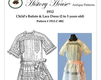 Antique Pattern (Paper version) ~ Lovely Little Girl's Dress 2 to 3 years (Pattern #1912-C-002) PAPER version, to the U.S. only