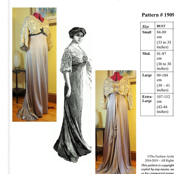 Digital Sewing Pattern~Ladies' 1909 Edwardian Titanic Grand Ball/Evening Gown (PDF to print at home)-All 4 Szs. Incl'd (Pattern #1909-A-003)