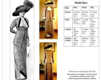 Antique Pattern(Paper)~Ladies' 1912 Edwardian Walking Suit~MULTI-Sz.~Pattern #1912-A-040 (PAPER version, to U.S. only)