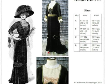 Antique Pattern (Paper) ~ Multi-Size ~ Ladies' 1910 Formal Afternoon or Dinner Gown - (PAPER version, to the U.S. only) #1910-A-015