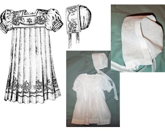Digital Pattern~ Sweet 1912 Edwardian Baby Dress or Christening Gown & Bonnet~Real-size PDF to Print at Home (Pattern #1912-B-001)