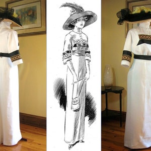 Digitales Schnittmuster Damenkleid 1912 Titanic Ära 5 Größen inklusive PDF zum Ausdrucken zu Hause Muster 1912-A-016 Bild 1