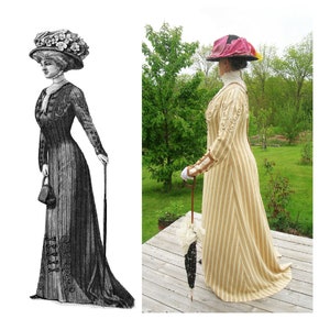 Digital Sewing Pattern ~ Ladies&#39; 1909 Edwardian Princess Day Gown - Multi-Sz PDF to Print at Home (Pattern #1909-A-005)