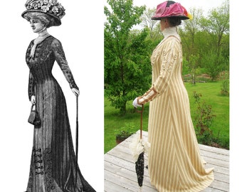 Digital Sewing Pattern ~ Ladies' 1909 Edwardian Princess Day Gown - Multi-Sz PDF to Print at Home (Pattern #1909-A-005)