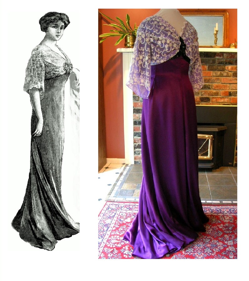 Titanic Fashion – 1st Class Women’s Clothing 1909 Edwardian Titanic Grand Ball/Evening Gown (in PDF to print at home) Pattern #1909-A-003 Digital Sewing Pattern~Ladies  $26.00 AT vintagedancer.com