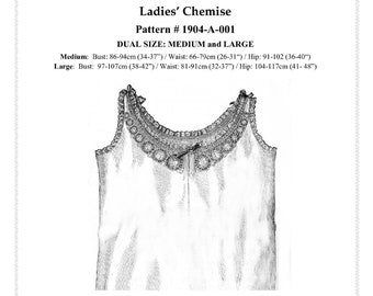 Digitales Schnittmuster für eine klassische Chemise - Im PDF Format zum Ausdrucken zu Hause - 2 Größen (M & L) inklusive (#1904-A-001)