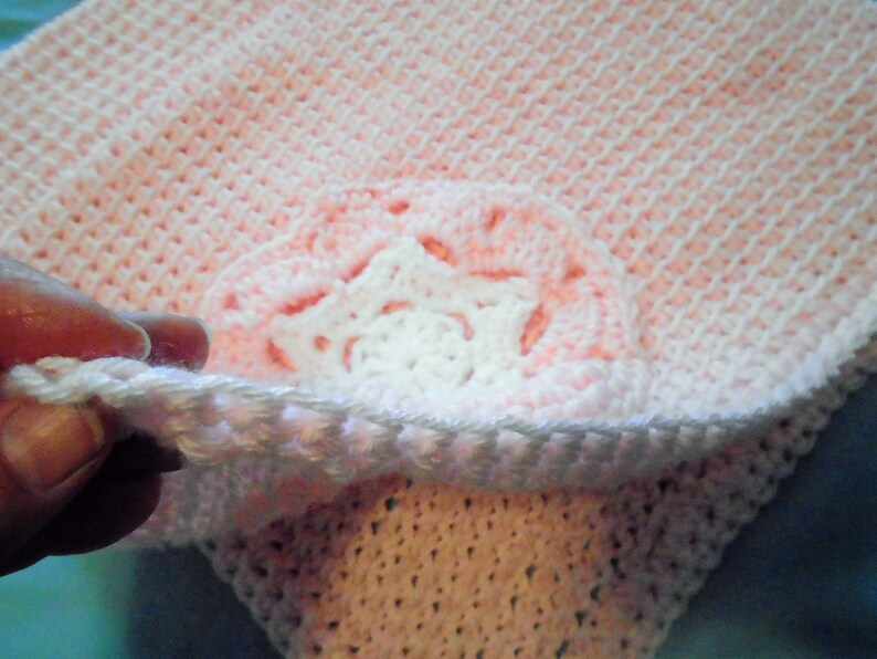 Child Toddler Tunisian Crochet Snowflake Granny Square Pocket PONCHO Pink Snowflake