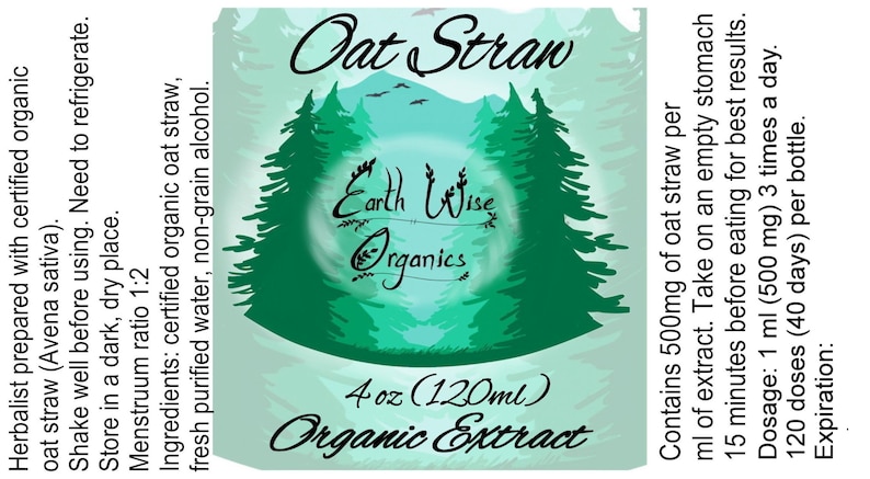 Oat Straw Herbal Tincture 500 mg Organic, Herbalist Prepared image 2