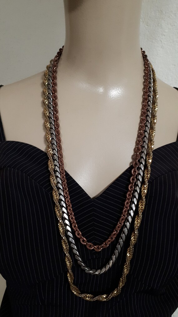 MIRIAM HASKELL necklace, 3 strands chains, silver… - image 8