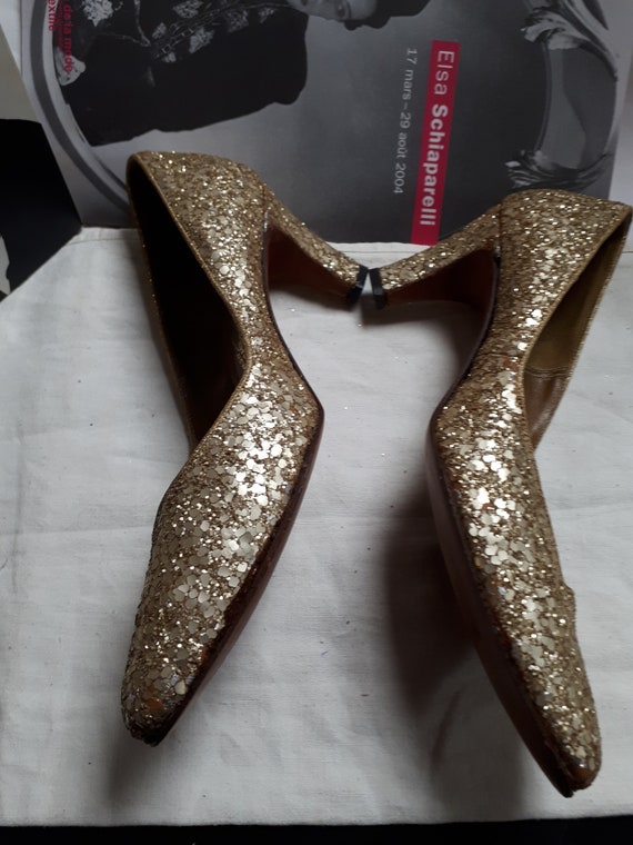 ELSA SCHIAPARELLI gold glitter shoes, seventies, … - image 7