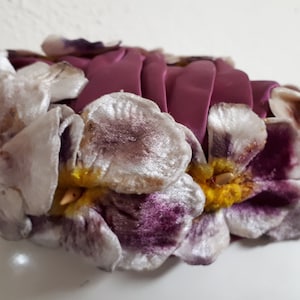 ELSA SCHIAPARELLI hat, velvet pansies, lots of pansies, mauve, purple, cream, magenta image 1