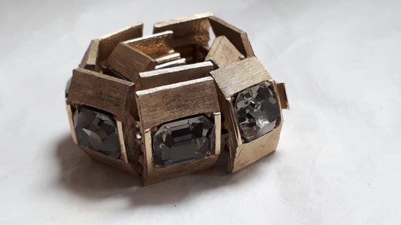 Goldtone art deco bracelet, black diamond baguett… - image 8