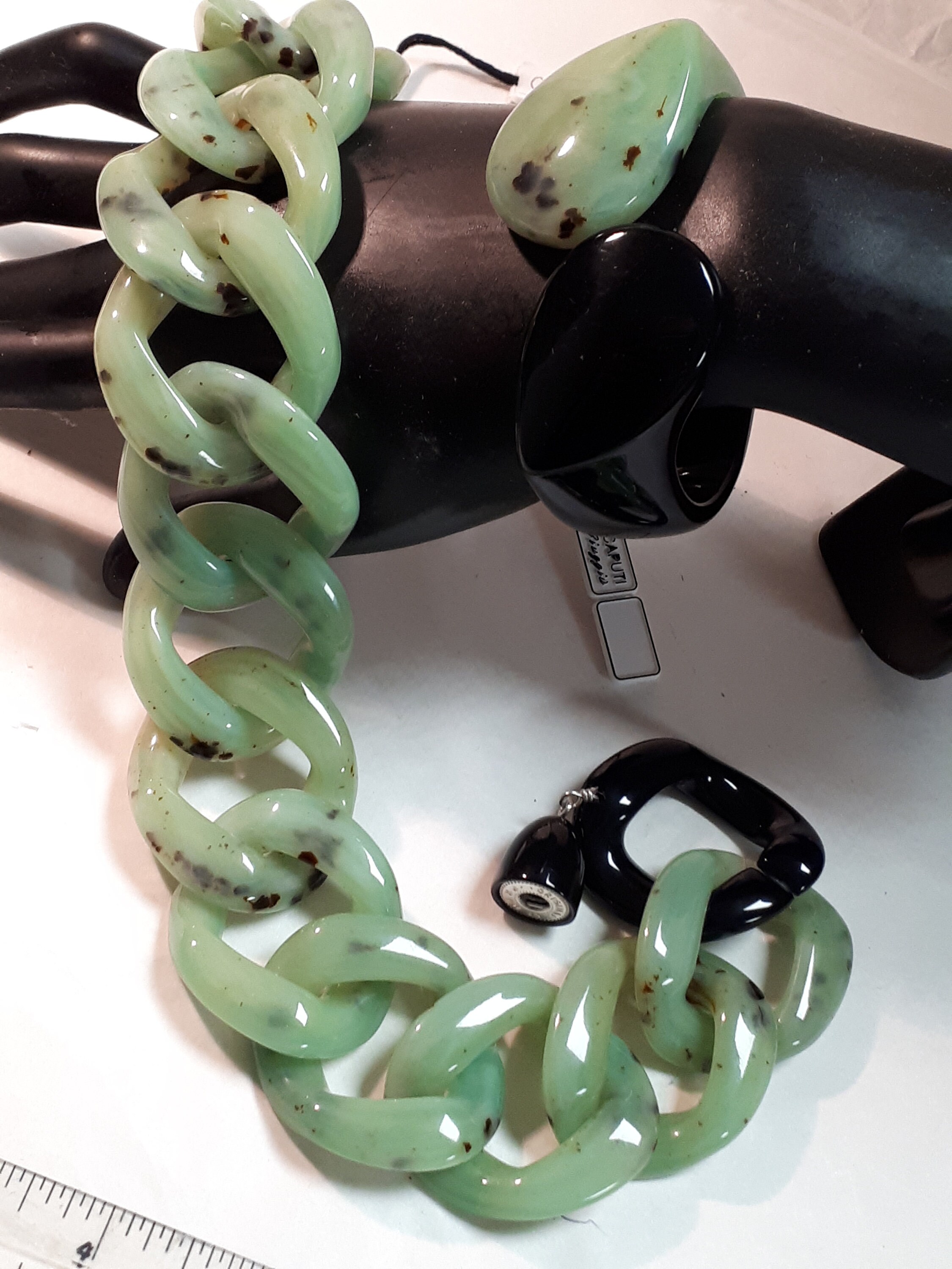 ANGELA CAPUTI JADE link chain necklace and bracelet in black