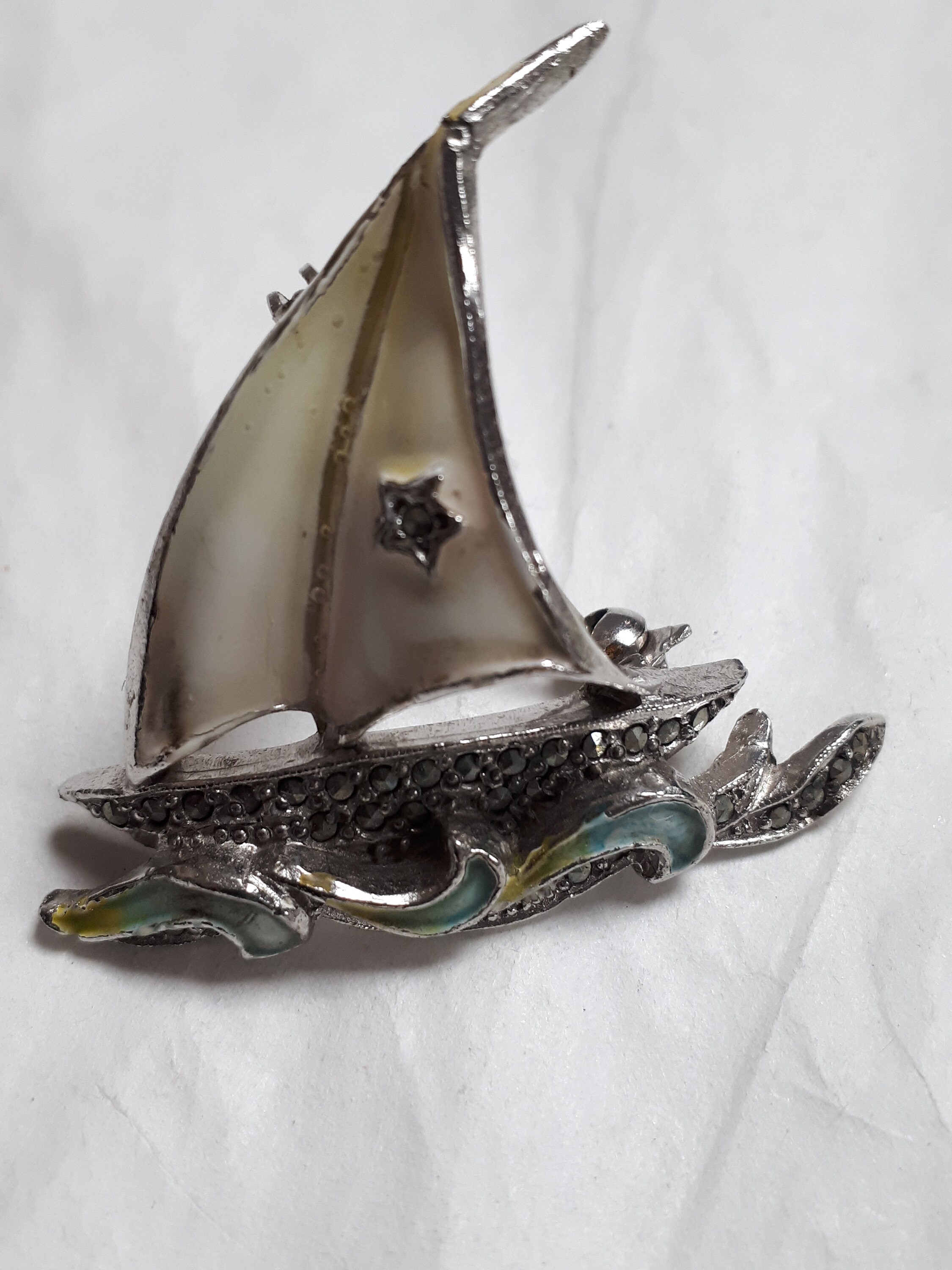 MARCASITE Pieces 2 Brooches Boat Leaf 