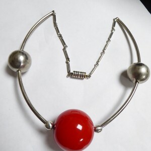 JAKOB BENGEL art deco necklace, chrome and galalith. RED