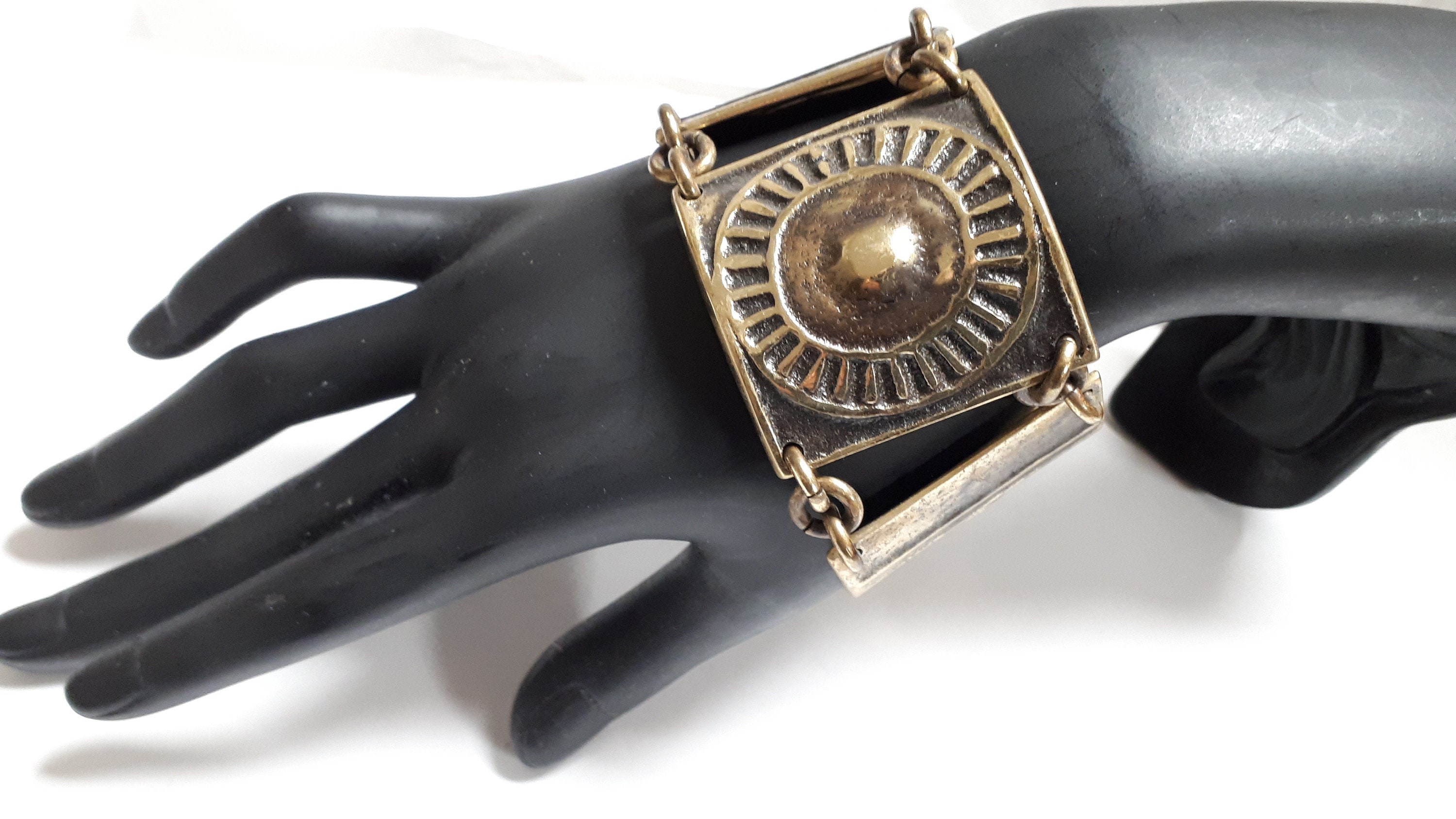 Bracelet Articulé Vintage En Bronze - Style Ethnique - Signé M. Buffet - Occasion Bon état