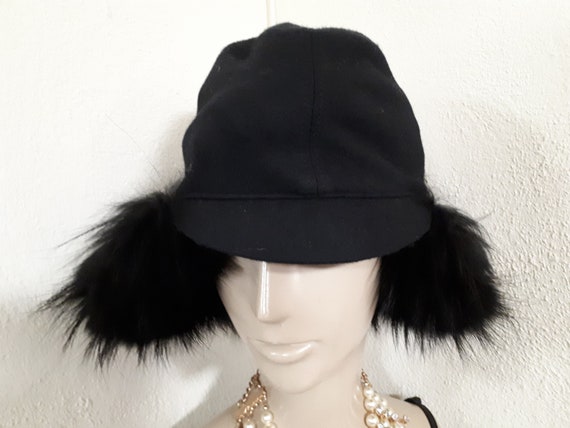 WINTER HAT ladies couture, black wool felt, fur, … - image 5