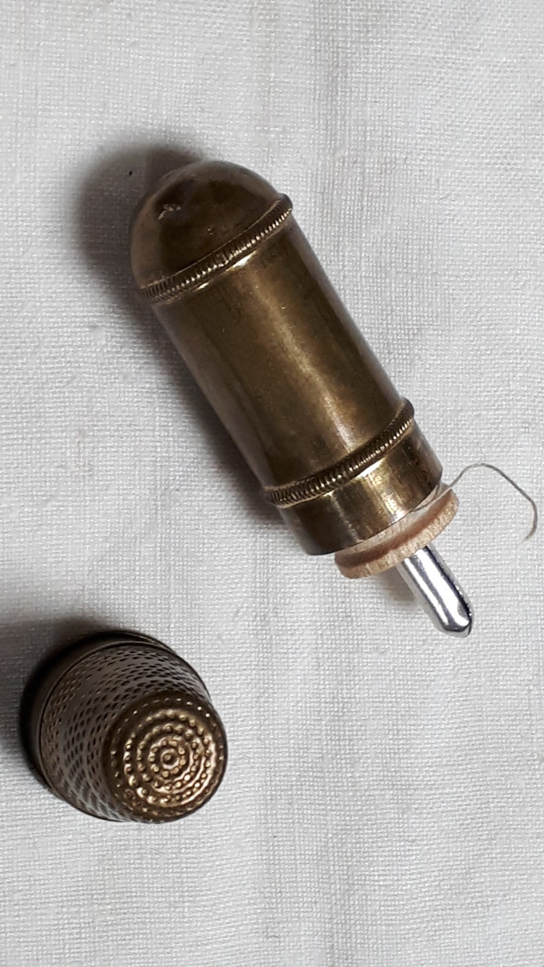 Sewing Etui Antique Solid Brass Miniature Thimble 2 Etsy
