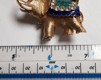 Vintage Ciner Elephant Brooch, Goldtone, Flawed Emerald Vintage Ciner Elephant Brooch, Goldtone, Flawed Emerald
