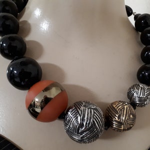 Angela Caputi necklace, black, silver, gold, coraltone, old stock, unworn.